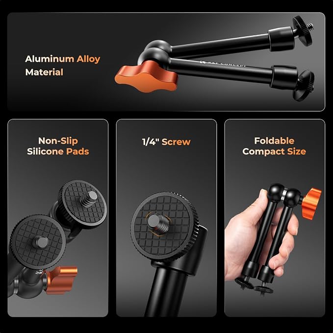K&F CONCEPT 2-Pack 9.8" Magic Arm, 1/4" Screw Camera Mount Arm | 360° Ball Heads for DSLRs, Monitor, Flash, LED Light, Microphone, Camera Cage, Action Camera, MS32 - Image 2