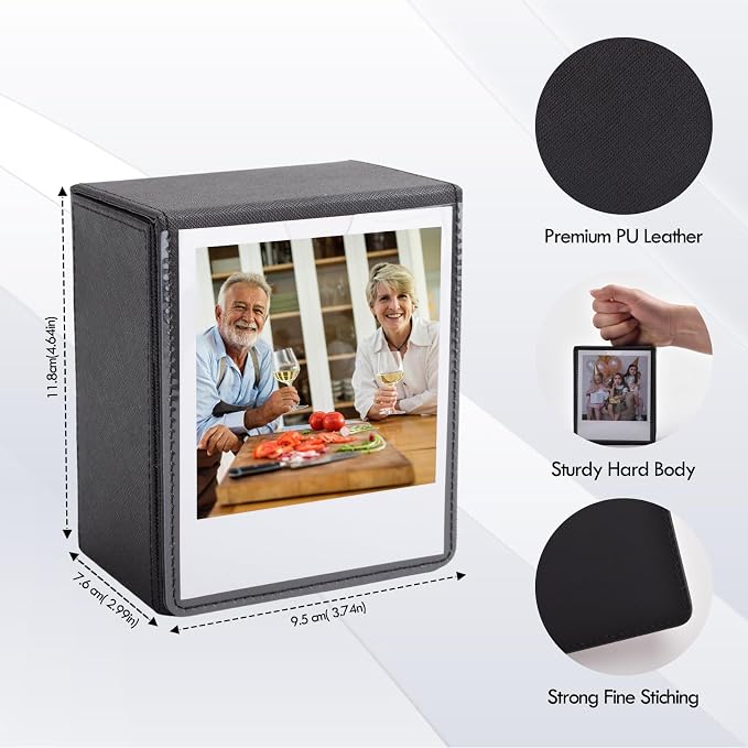 Photo Case for Instax Wide Film, 3.5x4.25” Photo Storage Box Fits for Fujifilm Instax Wide 400/300/210Wide EVO, Picture Holder for Polaroid 600/I-Type/OneStep2 Instant Film - Black - Image 3