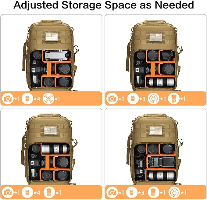 MOSISO Camera Backpack, DSLR/SLR/Mirrorless Tactical Camera Bag Case | Photography Bag with Laptop Compartment Compatible with Canon/Nikon/Sony, Khaki - Image 3