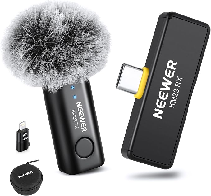 NEEWER Lavalier Wireless Microphone System, 1x USB C Receiver with OTG Adapter & 1x Noise Cancelling Omnidirectional Condenser Transmitter Compatible with iPhone 16 Pro Max S24 Ultra, KM23 by Neewer