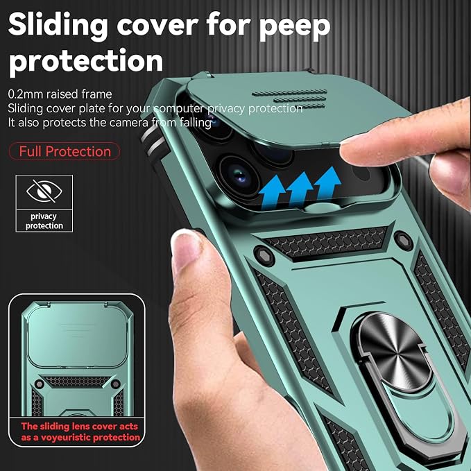 SunStory Phone Case for iPhone 17 Pro Max Case with HD Screen Protector & Slide Camera Cover & Rotated Ring Kickstand, [Military-Grade] Phone Case for iPhone 17 Pro Max, Green - Image 3