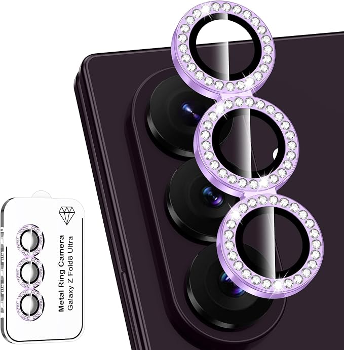 for Samsung Galaxy Z Fold 8 Ultra Camera Lens Protector, Individual Metal Ring Tempered Glass Lens Cover, [Strong Adsorption] Scratch Resistant Ultra-Thin HD Clear Lens Cover, 1 Set-Purple Diamond by Btscase