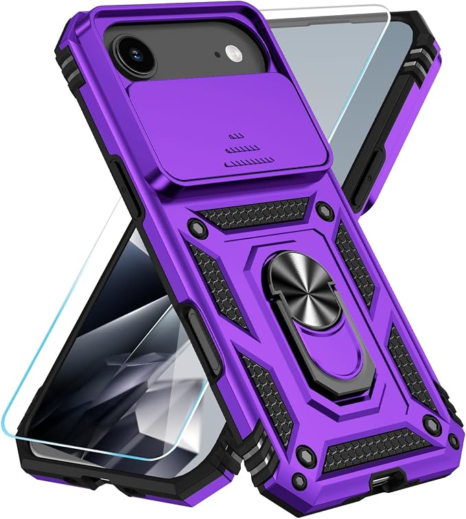 SunStory Phone Case for iPhone Air Case with HD Screen Protector & Slide Camera Cover & Rotated Ring Kickstand, [Military-Grade] Phone Case for iPhone 17 Air, Purple by SunStory