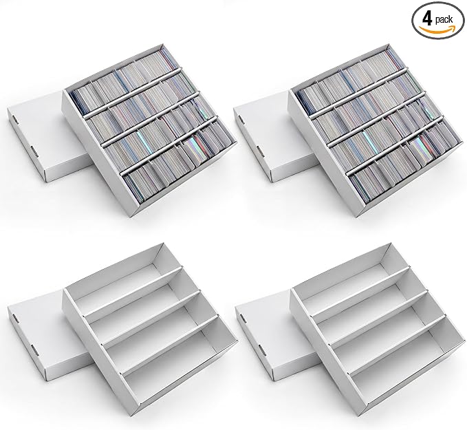 RLAVBL 4 Pack Trading Card Storage Box, 3600 Count Cardboard Card Boxes | 64 Dividers for Sports, MTG, TCG, Toploader, 4 Row by RLAVBL