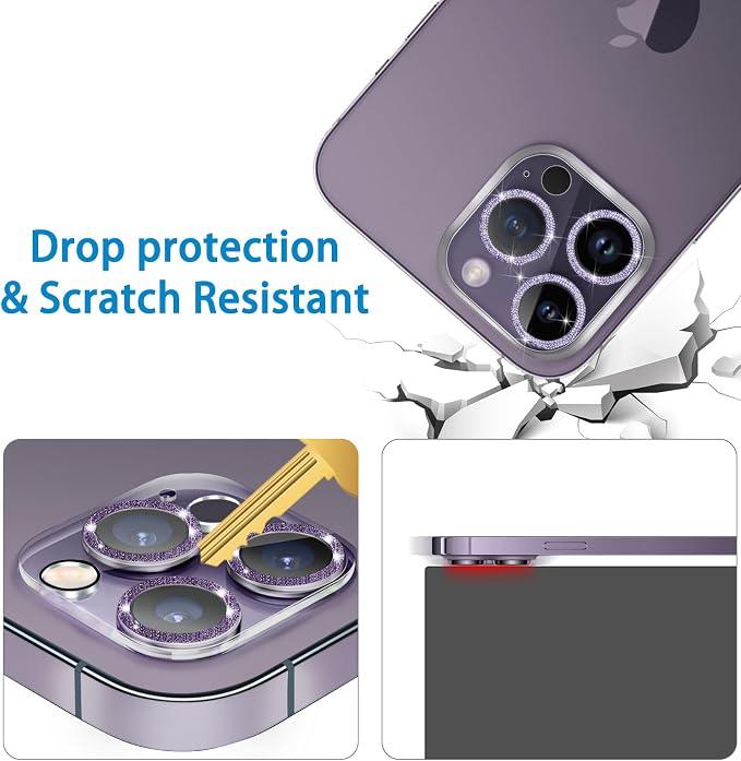 【3 Pack】Dengduoduo Tempered Glass Camera Lens Protector for iPhone 14 Pro 6.1" & iPhone 14 Pro Max 6.7", Glitter Bling Diamond, Ultra HD, 9H Hardness, Anti-Scratch, Case Friendly, Easy to Install [No - Image 4