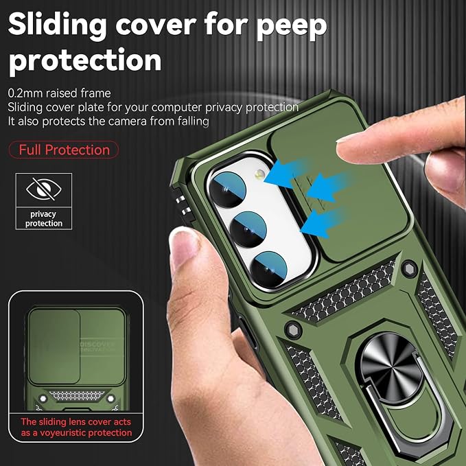HNHYGETE for Galaxy S23 Plus Case with Screen Protector: [Military Grade 20ft. Drop Tested] Slide Camera Cover Ring Shockproof Protective Phone Case for - Samsung Galaxy S23 Plus (Army Green) - Image 4