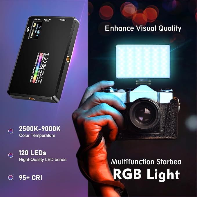 120 RGB Video Light, Photography Light, Color Temperature 2500-9000K 360° Full Color with 20 Lighting Effects, 3000mAh Battery, OLED Display, DSLR Lighting for TikTok, Photography, Video Conference - Image 4