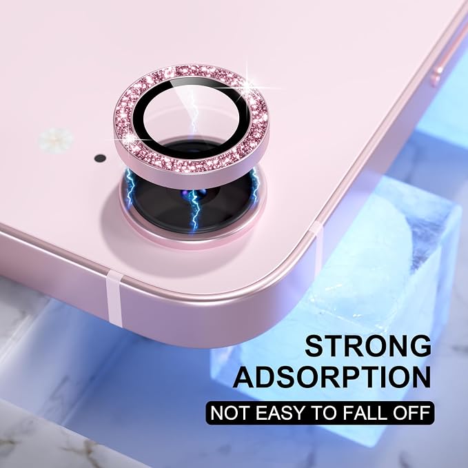 Choiche for iPhone 17e / 16e Camera Lens Protector Bling, Glitter-Soft Pink | Ultra HD, 9H Tempered Glass Camera Cover Screen Protector Metal Individual Ring Decoration Accessories, 1-Lens, 6.1-inch - Image 6