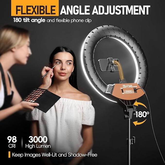 EMART 18in Ring Light with Stand, 2800-6500K LED Photography Lighting Kit | Selfie Light with Phone Holder for Vlog, Live Streaming, Video, Makeup, Tattoo, Barber, Studio - Image 3