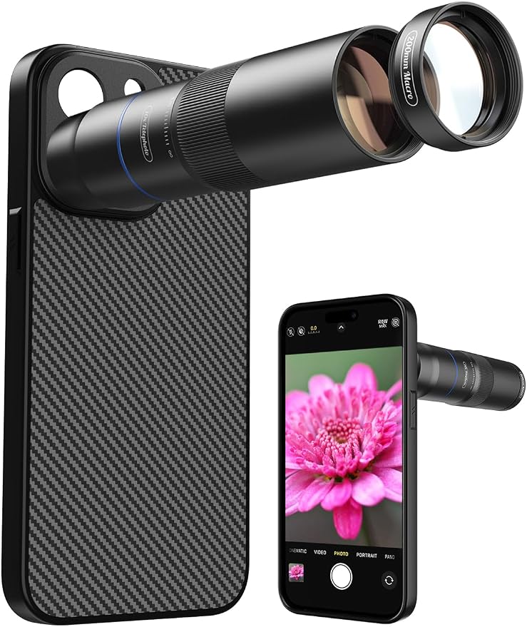 MIAO LAB 10X Telephoto + 200mm Macro Lens for iPhone 15 Pro, 2-in-1 Telephoto & Macro with 17mm Thread Interface & Dedicated Case – Perfect for Concerts, Travel, and Outdoor Exploration by MIAOLAB