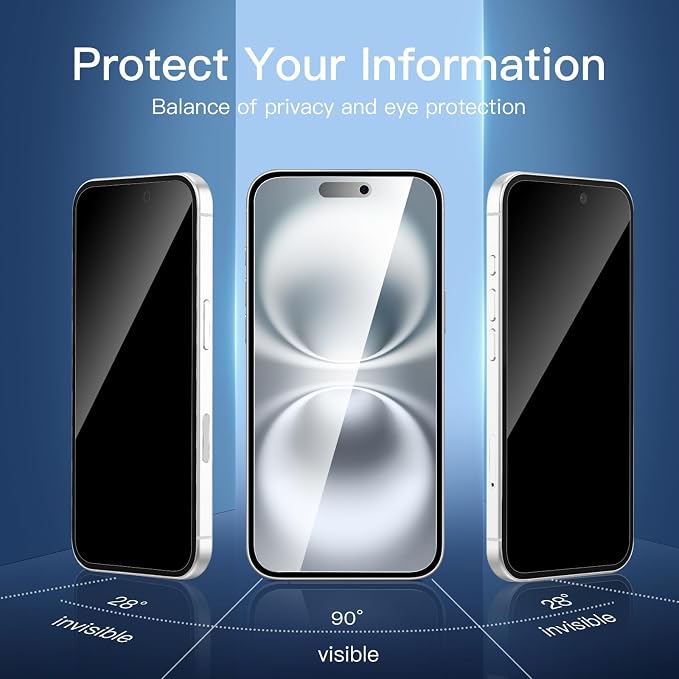 NEW'C 3x Privacy for iPhone 16 Screen Protector (6.1 inches)+ 3x Camera Lens Protector, Sensor Protection, Case Friendly Tempered Glass Film + Dust Plug - Easy installation tool included - Image 3