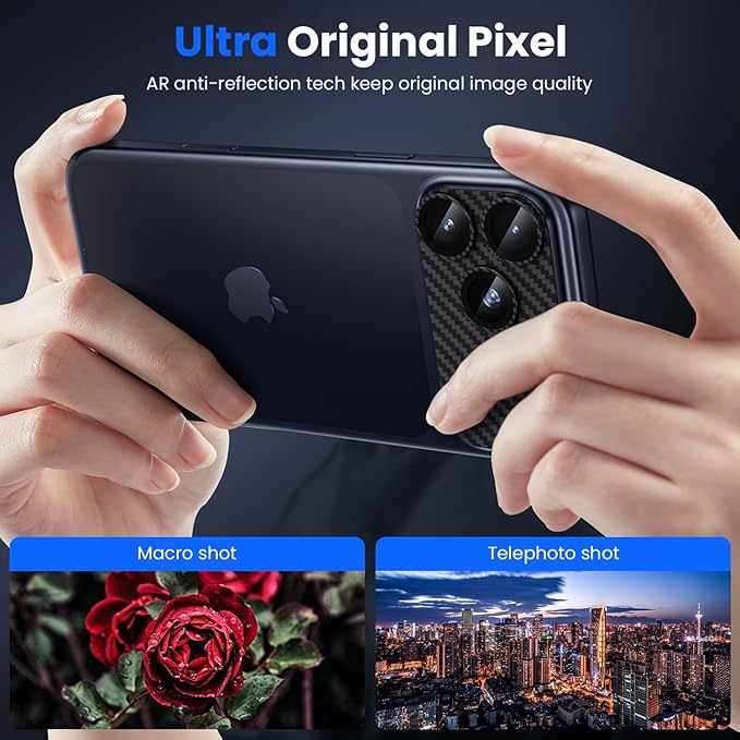 WSKEN for iPhone 17 Pro Camera Lens Protector - Military Grade Design | Strong Adhesion, Daily Shatterproof, Metal Aluminum Alloy Tempered Glass Camera Screen Protector, Carbon Fiber Texture - Image 2