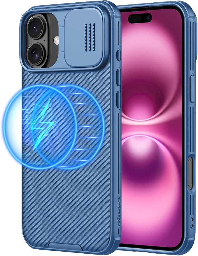 Nillkin Magnetic for iPhone 16 Case, Upgraded Slide Camera Protection, Compatible with Magsafe, Slim Shockproof Protective Phone Case for iPhone 16 6.1 inch, Blue by Nillkin