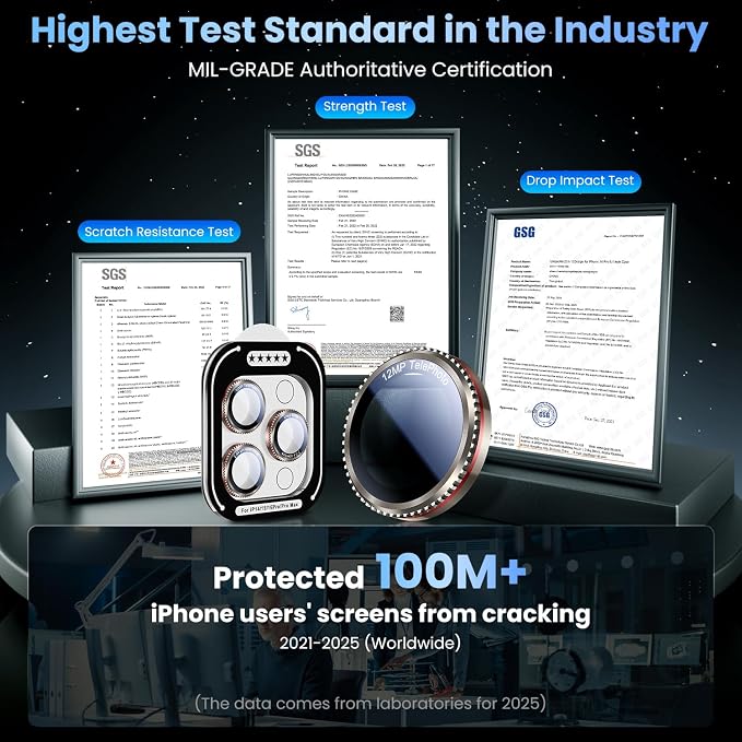 Uyiton for iPhone 17/16/15/14 (Pro Max & Pro) Camera Lens Protector | Unique Lines Text Design, Case-Friendly, Military-Grade Sapphire Glass Metal Camera, Easy to Install, Gearwheel Gray+Red - Image 6