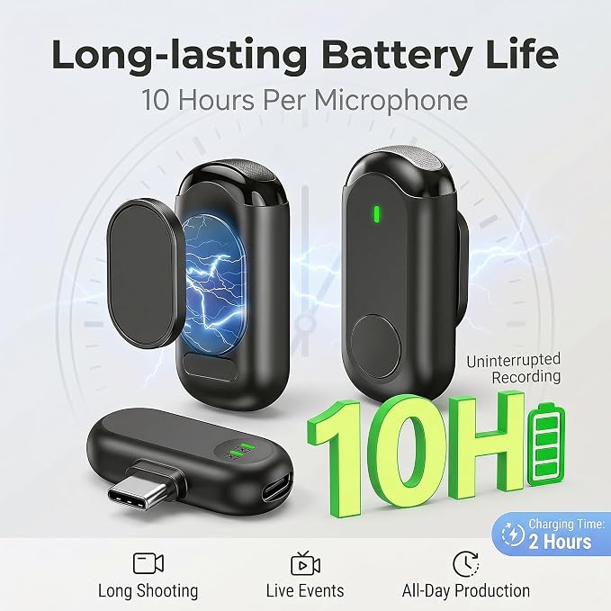 Wireless Mini Microphone for iPhone Android,Mini Mic for Video Recording,Plug & Play Lapel Professional Mic with Noise Reduction, Mute, and Reverb for YouTube TikTok Vlog Podcast - Image 4