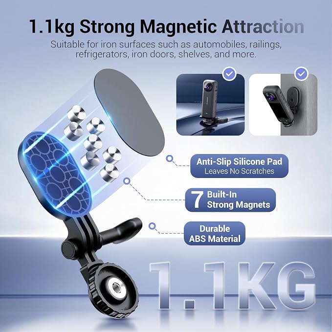 JJC Magnetic Mount Stand for Insta360 X5 X4 X3 DJI Osmo Pocket 4 3 Osmo 360 | for Gopro Hero Insta 360 ACE, Strong Magnet Base Holder with 1/4 Screw, Action Camera Vlog Accessories - Image 3