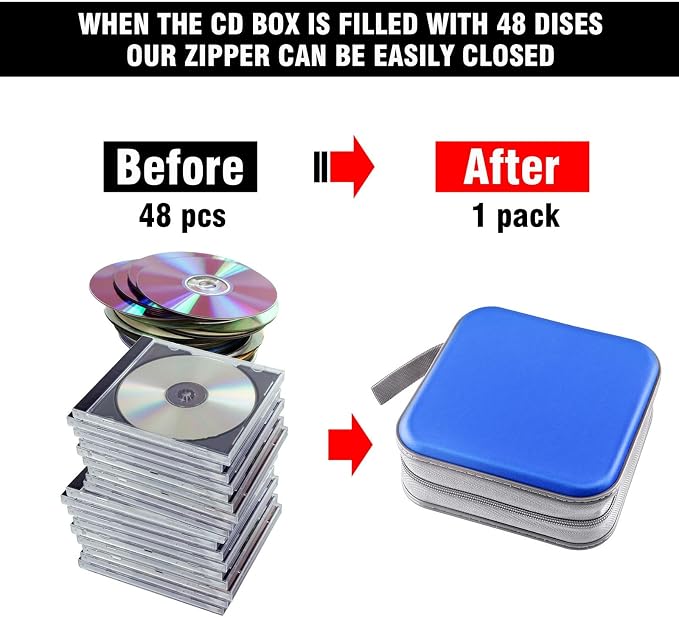 CD Case, DVD Case Wallet Holder Binder 48 Capacity CD/DVD Cases Storage Holder Binder Organizer Wallet Book for Car Home Travel (Blue) - Image 4