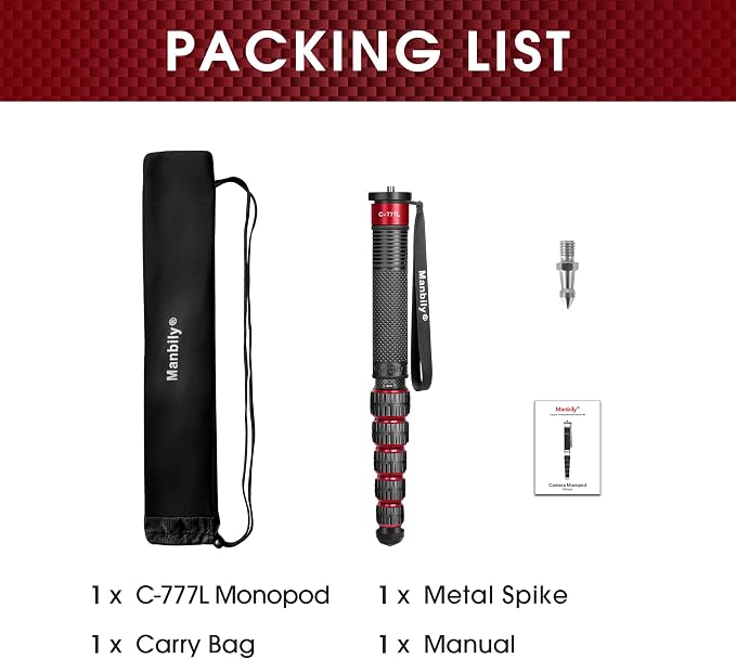 Camera Monopod, C-777L 36mm Tube Carbon Fiber Monopod with Walking Stick Handle, Portable Compact Lightweight for DSLR Cameras Travel, Max Load 40lbs - Image 7