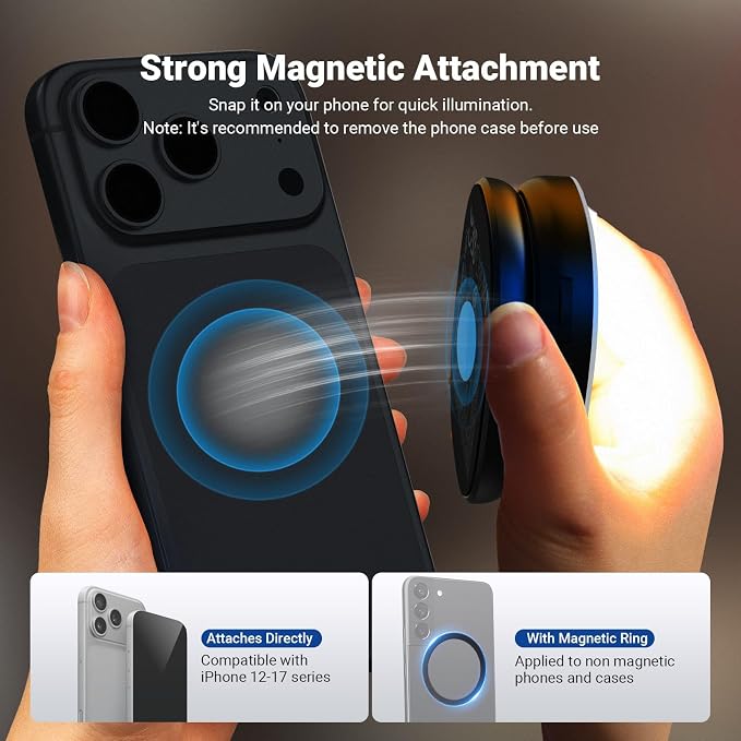 NEEWER Basics Magnetic Selfie Light Compatible with MagSafe iPhone, 2W Bi Color Small LED Phone Fill Ring Lighting CRI95+ with 360° Swivel, Mirror for Makeup Video Conference Recording, NL72B Black - Image 3
