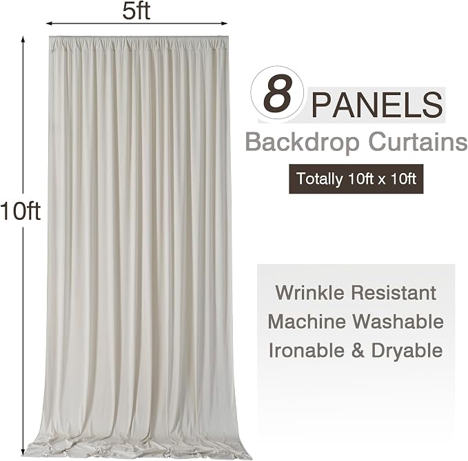 40ftx10ft Wrinkle Free Beige Backdrop Curtains for Parties, 8 Panels 5x10ft Silky Polyester Photo Backdrop Drapes Back Drop Cloth Drapery for Wedding Birthday Photography Background - Image 6