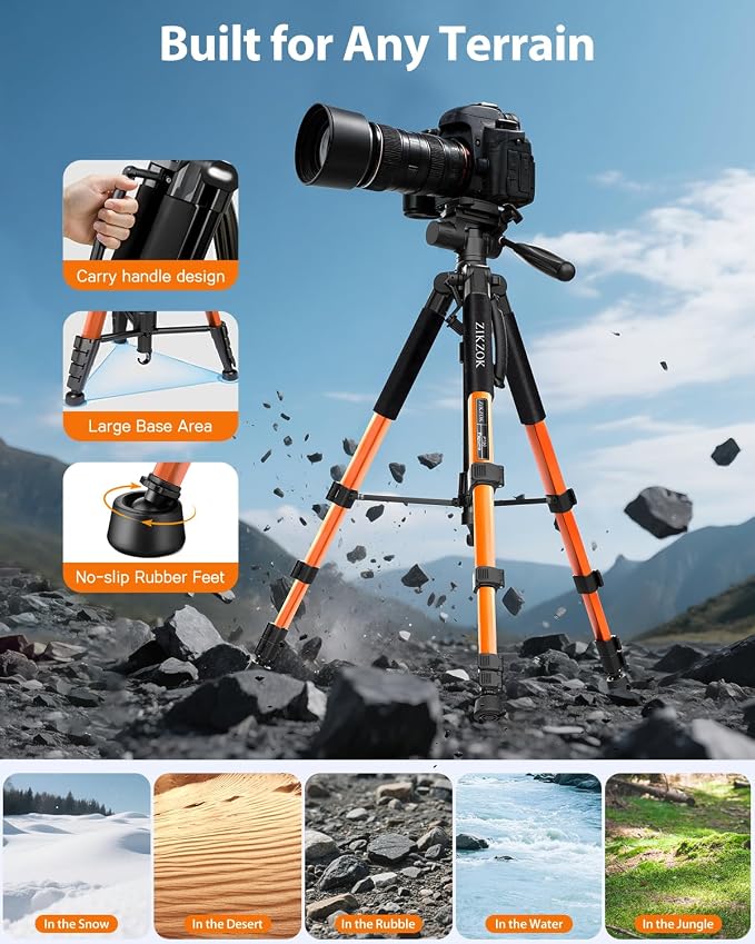 75inch Camera Tripod for ipad iPhone, Heavy Duty Aluminum Tripod with 360° Panoramic Ball Head,Compatible with Canon/Nikon/Sony DSLRs (Load 15 lbs for Travel/Live Streaming/Macro Shooting) - Image 6
