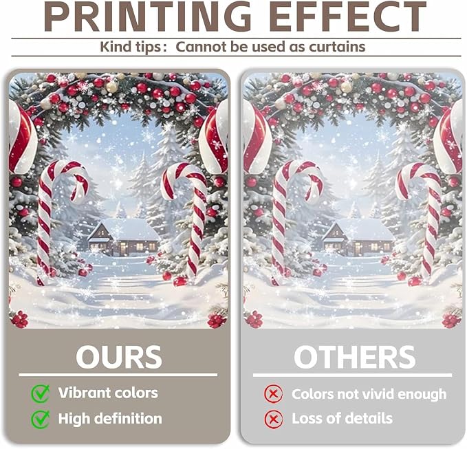 Winter Christmas Cane Candy Photography Backdrop 6x4ft Xmas Snow Scene Christmas Tree Background New Year Eve Party Decorations Banner Winter Holiday Photo Studio Props Vinyl - Image 3