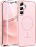 FNTCASE for Galaxy A15 5G Phone Case, Screen Protector, Light Pink | Translucent Matte Magnetic Back, 14FT Military Grade Drop Protection, Shockproof Protective, for Samsung A 15 Cover by FNTCASE