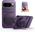 SURITCH for Google Pixel 10/10 Pro Case with 360° Rotatable Hand Strap Phone Grip Holder & Invisible Kickstand & Slide Camera Cover, Protective Cover for Pixel 10/10 Pro -Dark Purple by SURITCH
