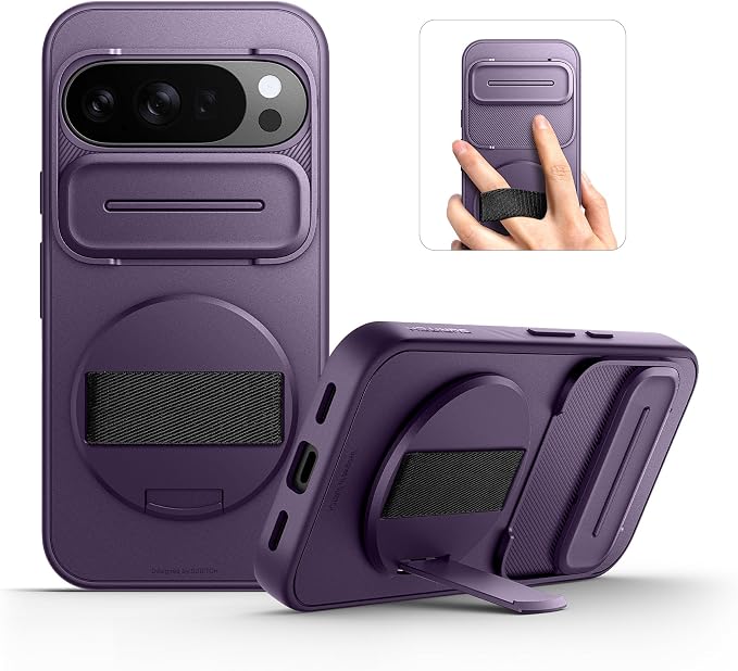 SURITCH for Google Pixel 10 Pro XL Case with 360° Rotatable Hand Strap Phone Grip Holder & Invisible Kickstand & Slide Camera Cover, Protective Cover for Pixel 10 Pro XL -Dark Purple by SURITCH