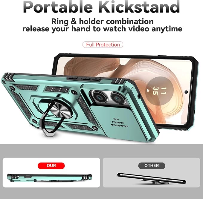SunStory Compatible with Motorola Moto Edge 2025 Case with HD Screen Protector & Slide Camera Cover & Rotated Ring Kickstand, [Military-Grade] Phone Case for (Green, Moto Edge 2025) - Image 2