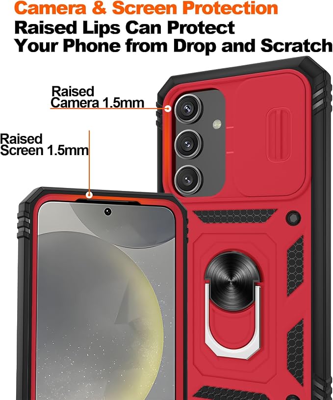 Gritup for Phone Case S24: Samsung Galaxy S24 Cases with 2*Screen Protector | Magnetic Stand & Slide Camera Cover | Shock Proof Military-Grade Funda para Galaxy S 24 Cover -Red+Black - Image 5