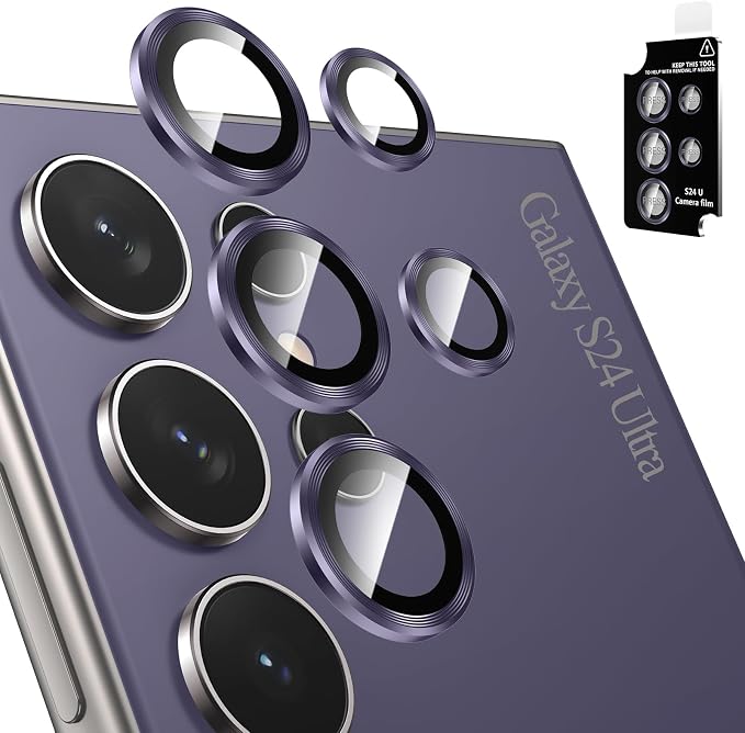 Tensea Compatible with Samsung Galaxy S24 Ultra Camera Lens Protector | 9H Tempered Glass Camera Cover Screen Protector Metal Individual Ring [Installation Tray][Case Friendly] by Tensea