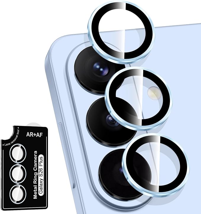 for Samsung Galaxy S26 Plus Camera Lens Protector, Individual Metal Ring Tempered Glass Lens Cover, [Strong Adsorption] Scratch Resistant Ultra-Thin HD Clear Lens Cover, 1 Set-Blue Ring by Btscase