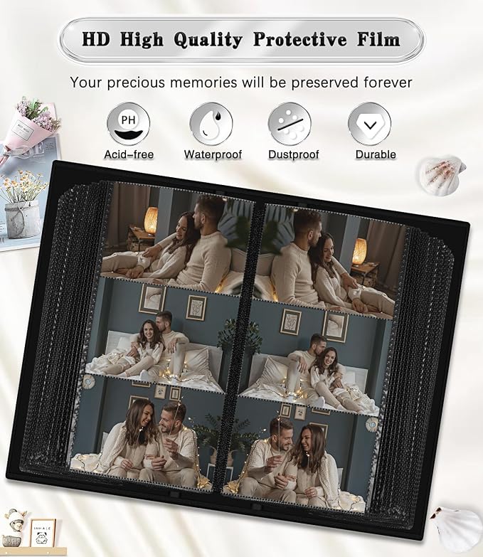 Ejblfe Photo Album 4x6,Linen Cover Slide-in Photo Album Book Can Holds 300 4x6 Photos with 50 Black Sheets for Family,Wedding,Baby and Holiday Pictures (Black) - Image 4
