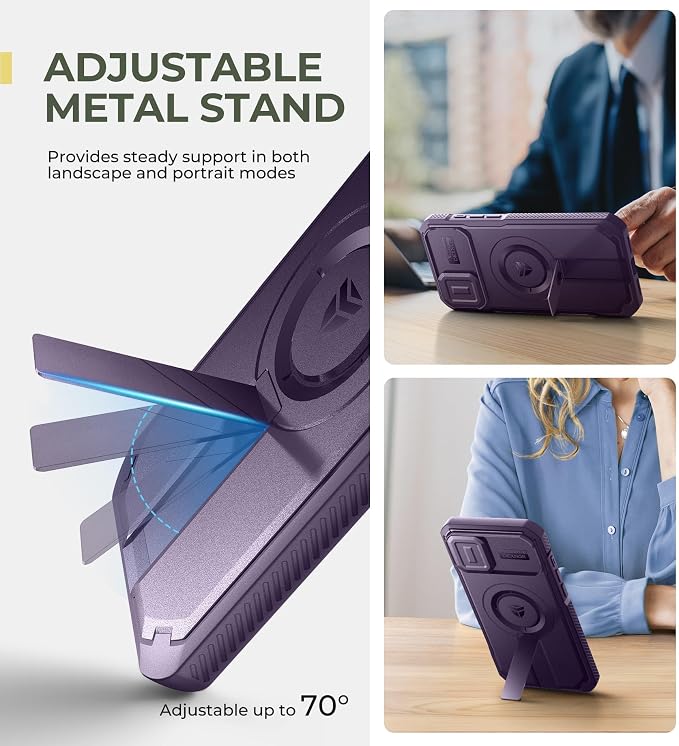 Dexnor for iPhone 16 Plus Case with Slide Camera Cover & Adjustable Kickstand, Magnetic Rugged Shockproof Bumper Cases Heavy-Duty Mangetic Protective Cover,Phantom Purple - Image 5
