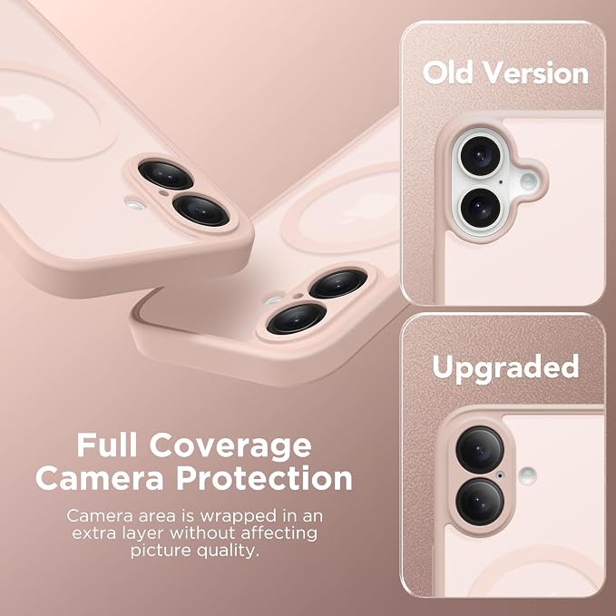 CAPRARO for iPhone 16 Case, Compatible with MagSafe | Upgraded [Full Camera Protection] Protective Translucent Matte Women Girl Magnetic Phone Case Cover, Cherry Pink - Image 6
