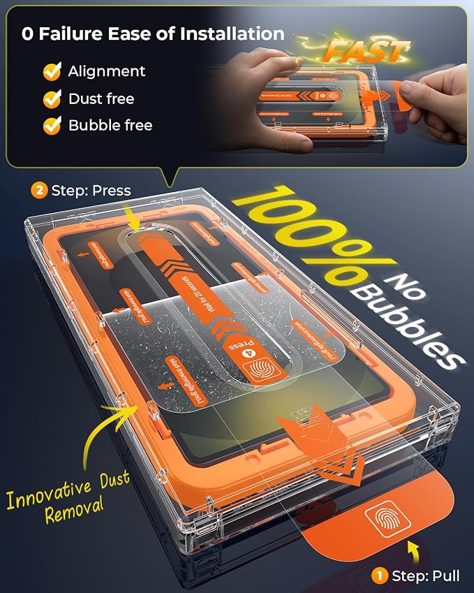 TOP 9H+ 2+2 Packs for Samsung Galaxy S25 Ultra Screen Protector 6.9'' | With Camera Lens Protector [Auto-Dust Removal&100% Fingerprint Unlock] HD Tempered Glass 10X Military Protection, Zero-Bubble - Image 2