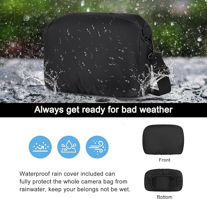 MOSISO Camera Bag, DSLR/SLR/Mirrorless Photography Shoulder Bag, Black | Wheat Ear Quilted Padded Camera Case with Rain Cover & Bottom Tripod Holder Compatible with Canon/Nikon/Sony - Image 5
