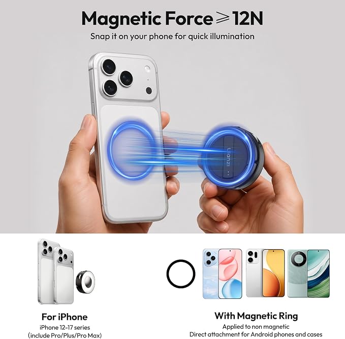 Ulanzi ML05 Magnetic Selfie Light, Mini Phone Light for iPhone Magsafe | 2500K-9000K Bi-color, Mirror & Phone Stand & Fill Lighting 3 in 1, For Selfies/TikTok/Zoom Call/Video Conference/YouTube - Image 4