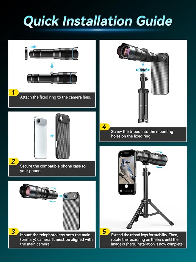 APEXEL 36x Telephoto Lens Compatible with iPhone Air | Photography for Travel, Birdwatching, Exploration | Kit with Sturdy Metal Tripod and Threaded Phone Case - Image 6