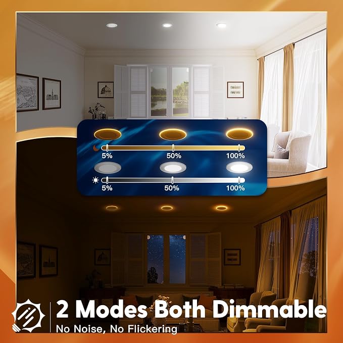 FREELICHT 4 Pack 4 Inch 5CCT LED Recessed Lighting with Night Light | 2700K/3000K/4000K/5000K/6000K Selectable,Dimmable Retrofit Flat Can Lights, 700LM ,7W=60W, IC & Damp Rated, ETL & FCC - Image 4