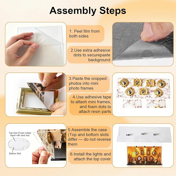 DIY Mini Museum Kit of Us Museum Shadow Box with Mini Picture Frames People Figurines & Led Light Memory Figurines Personalized Silhouette Box for Home Decor Wedding Graduation Pet Family Memorial - Image 8