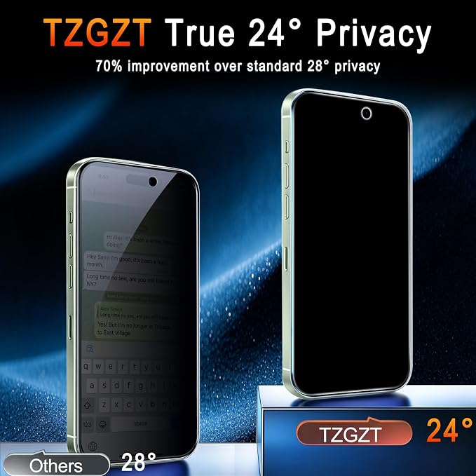 TZGZT Privacy Screen Protector for iPhone 15, Tempered Glass, Case Friendly | 3 Pack, 9H+ Military Grade Shatterproof, Anti-Scratch, HD, Easy Installation, Bubble Free, Includes Camera Lens Protectors - Image 5