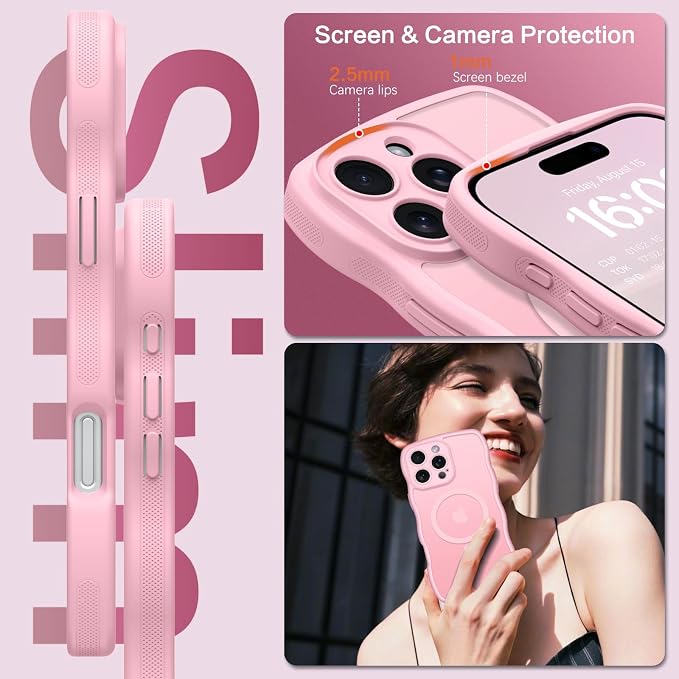 BENTOBEN Magnetic for iPhone 16 Pro Case, Cute Wavy [Full Camera Protection][Compatible with MagSafe] Matte Anti-Slip Bumper Women Girls Boys Protective Cover for 16 Pro 6.3" 2024, Light Pink - Image 6