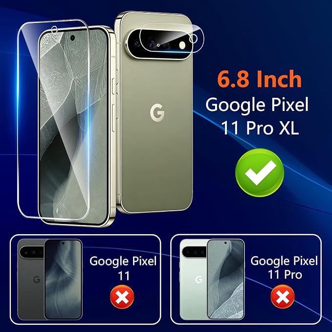 Screen Protector for Google Pixel 11 Pro XL with Camera Lens Protector | (3+2 Pack) 9H Tempered Glass,Fingerprint Unlock,Anti-Scratch,Bubble Free,Case Friendly - Clear - Image 2