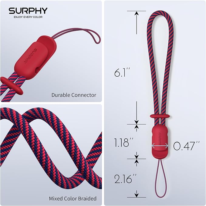 SURPHY 2 Pack Phone Lanyard, Phone Wrist Strap for Case, Camera Wrist Strap | Ultra-Light 2-Color Braided Phone Strap, Cellphone Charm Strap, Anti-Lost Wrist Lanyard for Women and Men, Red Gray - Image 5