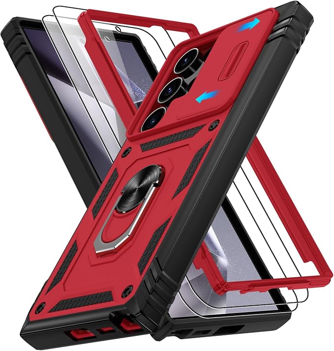 Gritup for Samsung Galaxy S24 Ultra Cases: S24 Ultra Case with 2*Screen Protector | Magnetic Stand & Slide Camera Cover | Shock Proof Military-Grade Funda para S 24 Ultra Cover -Red+Black by Gritup