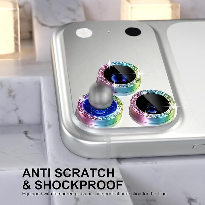 Choiche for iPhone 17 Pro/iPhone 17 Pro Max Camera Lens Protector | Ultra HD, Bling 9H Tempered Glass Camera Cover Screen Protector Metal Ring Decoration Accessories (Glitter-Colorful) - Image 3
