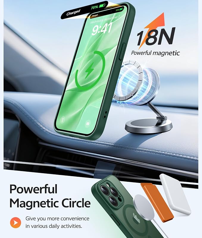 FNTCASE for iPhone 15 Pro Case, Fit for Magsafe, Screen Protector, Green | Full Camera Protection, Translucent Matte, 14FT Military Grade Drop Proof, Shockproof Protective Phone Cover - Image 3