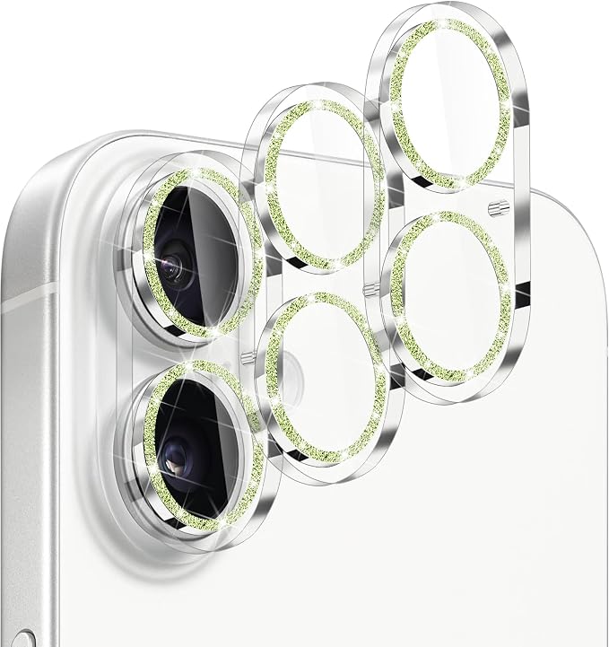 Dengduoduo 3 Pack Camera Lens Protector for iPhone 17, Tempered Glass, Ultra HD, 9H Hardness, Anti-Scratch, Case Friendly,[No Affect on Night Shots], Glitter Green by Dengduoduo